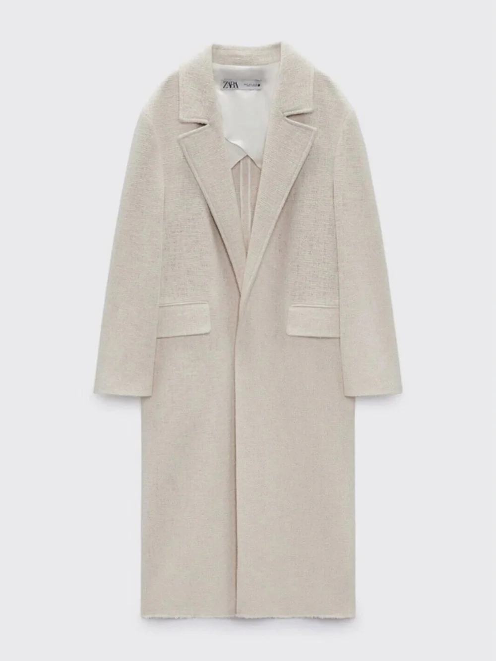 Zara Rustic Long Textured Coat Ecru Ivory - Picture 13 of 16